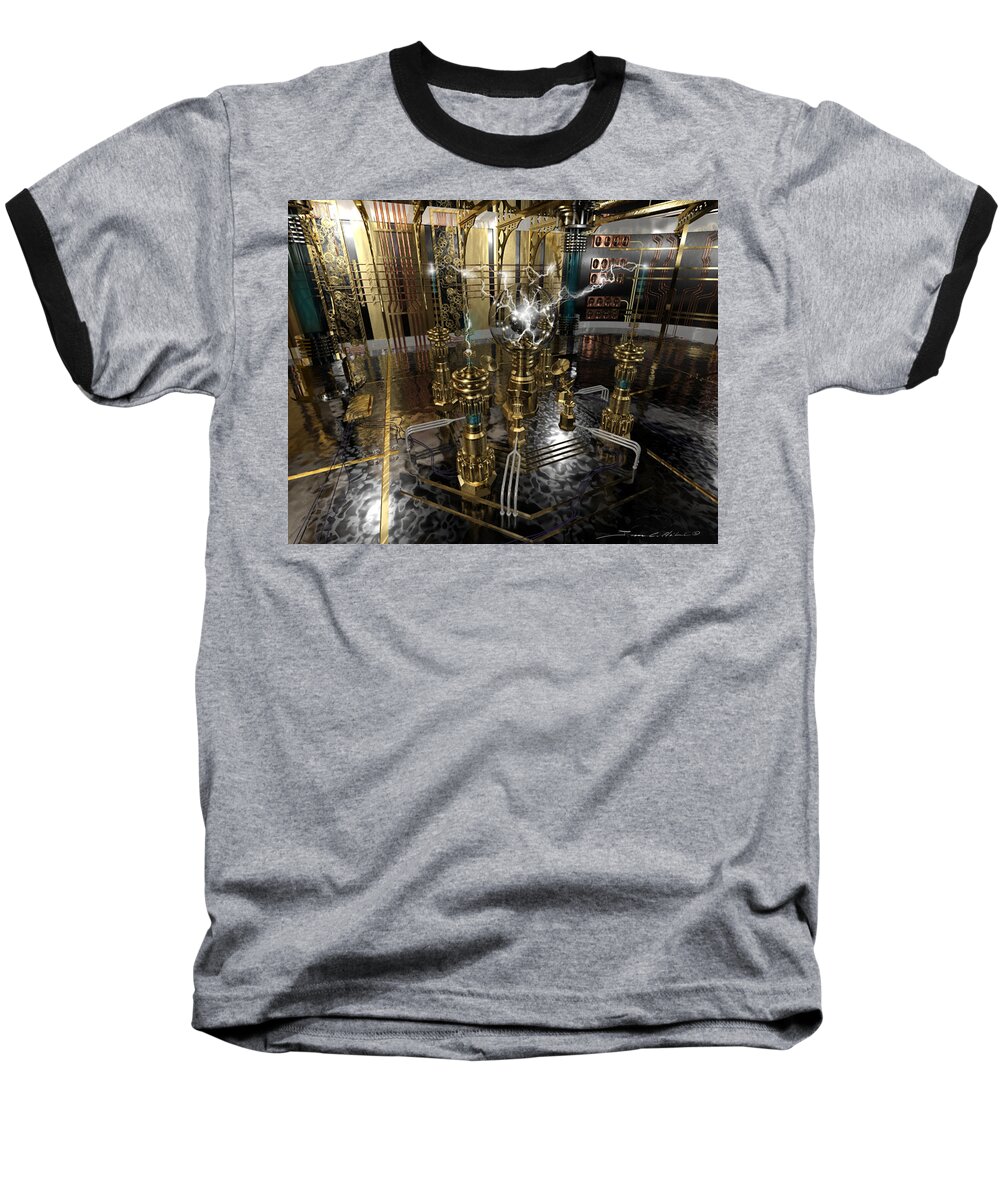 Steampunk Baseball T-Shirt featuring the painting Tesla Power Generator by James Hill