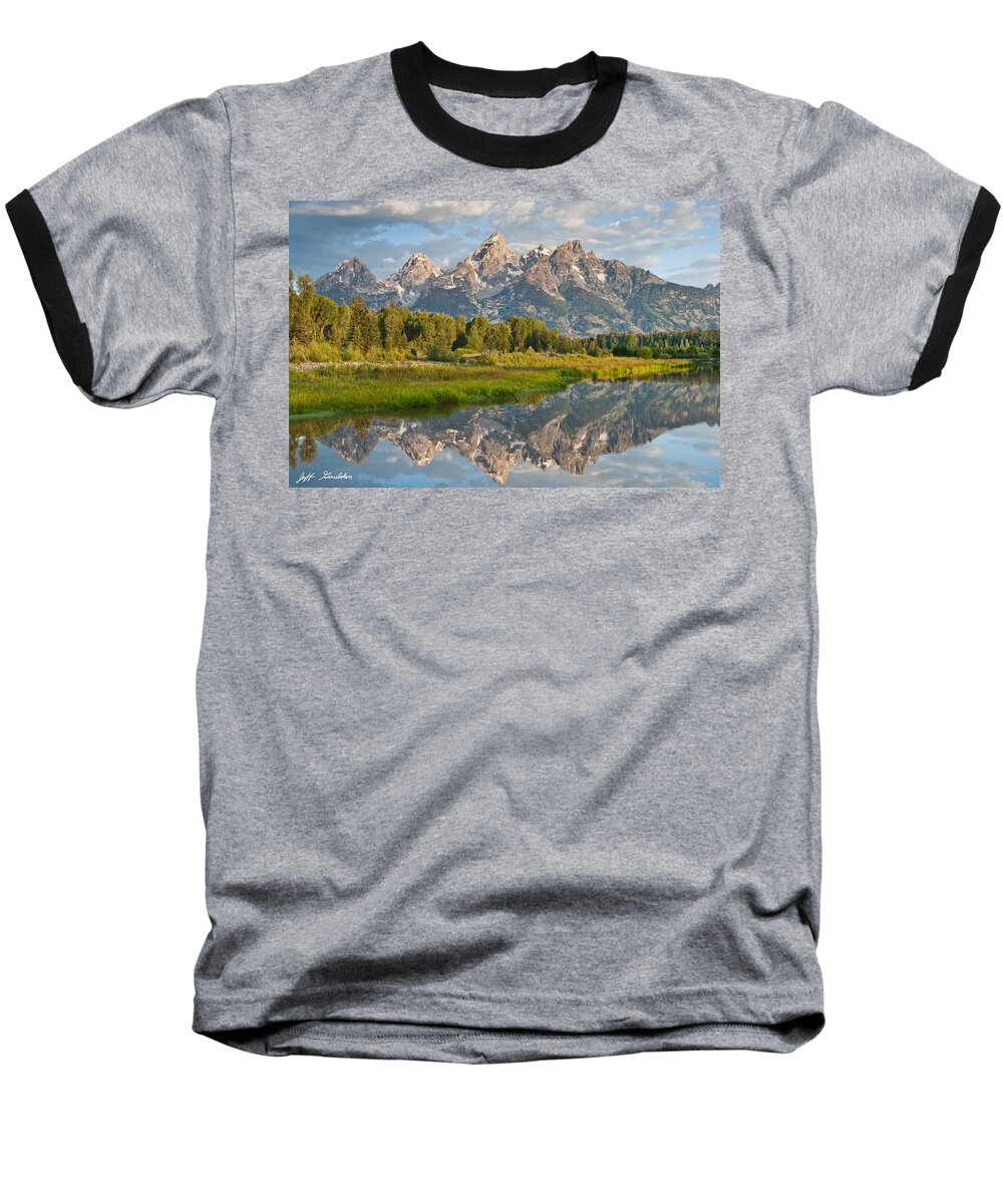 Awe Baseball T-Shirt featuring the photograph Teton Range Reflected in the Snake River by Jeff Goulden
