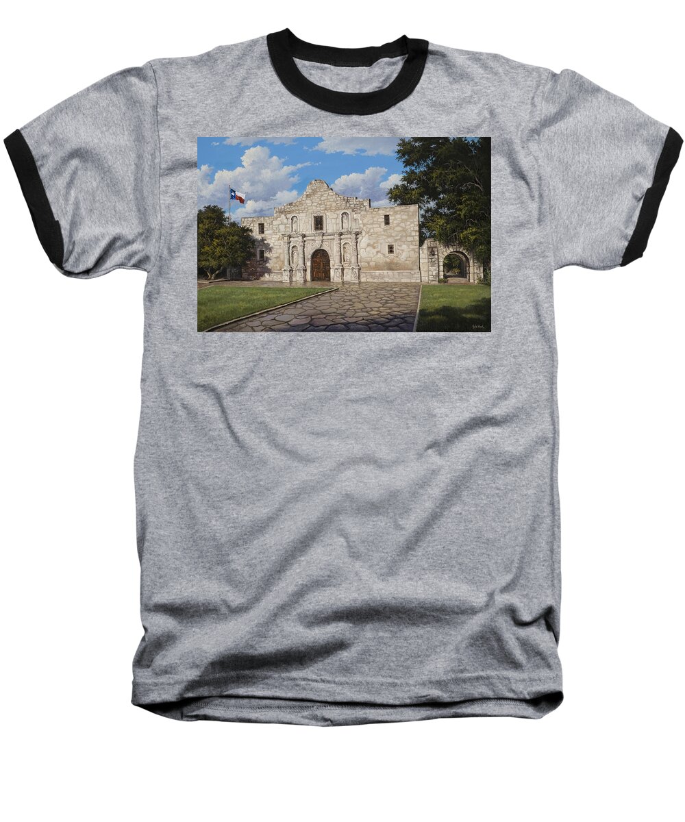 The Alamo Baseball T-Shirt featuring the painting The Alamo by Kyle Wood