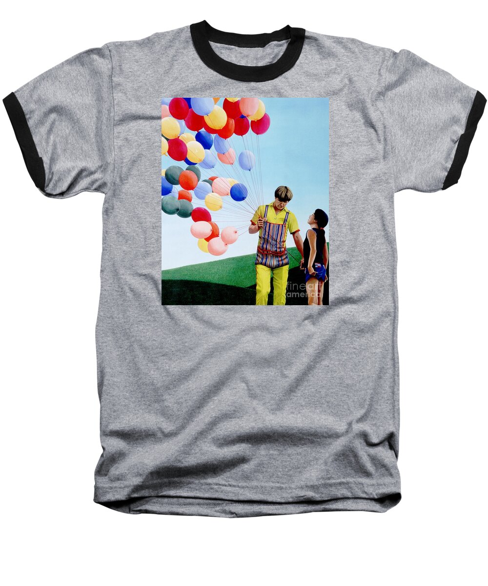 Balloon Man Baseball T-Shirt featuring the painting The Balloon Man by Michael Swanson