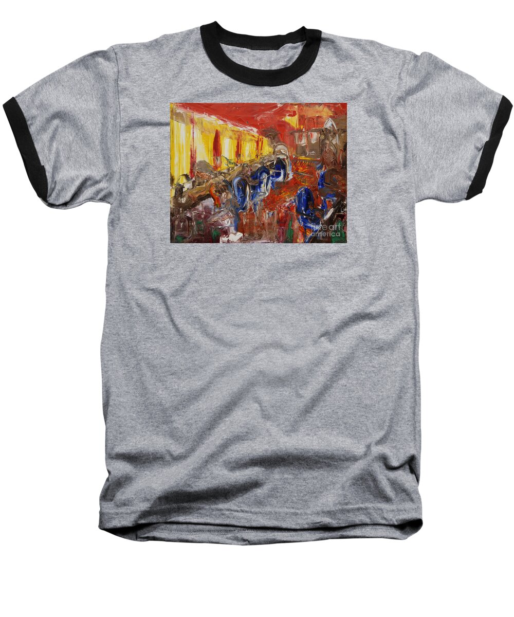 Barbers Baseball T-Shirt featuring the painting The Barber's Shop - 2 by James Lavott