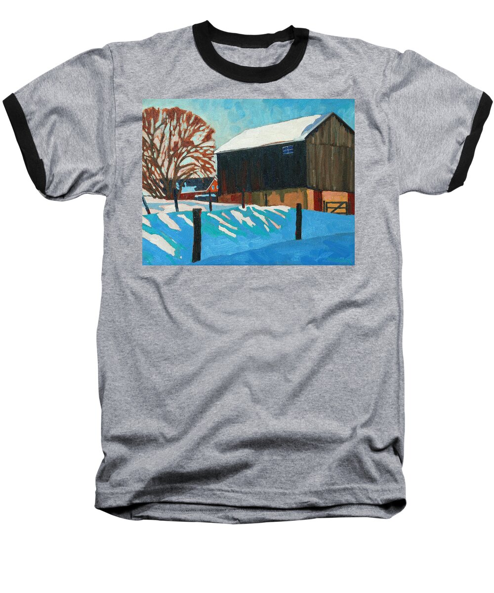 Bank Baseball T-Shirt featuring the painting The Barnyard by Phil Chadwick