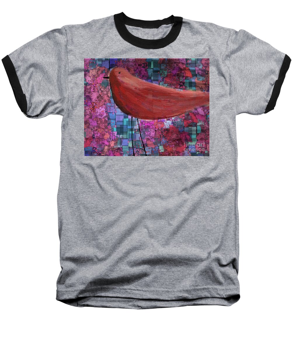 Red Baseball T-Shirt featuring the painting The Bird - 23a01a by Variance Collections