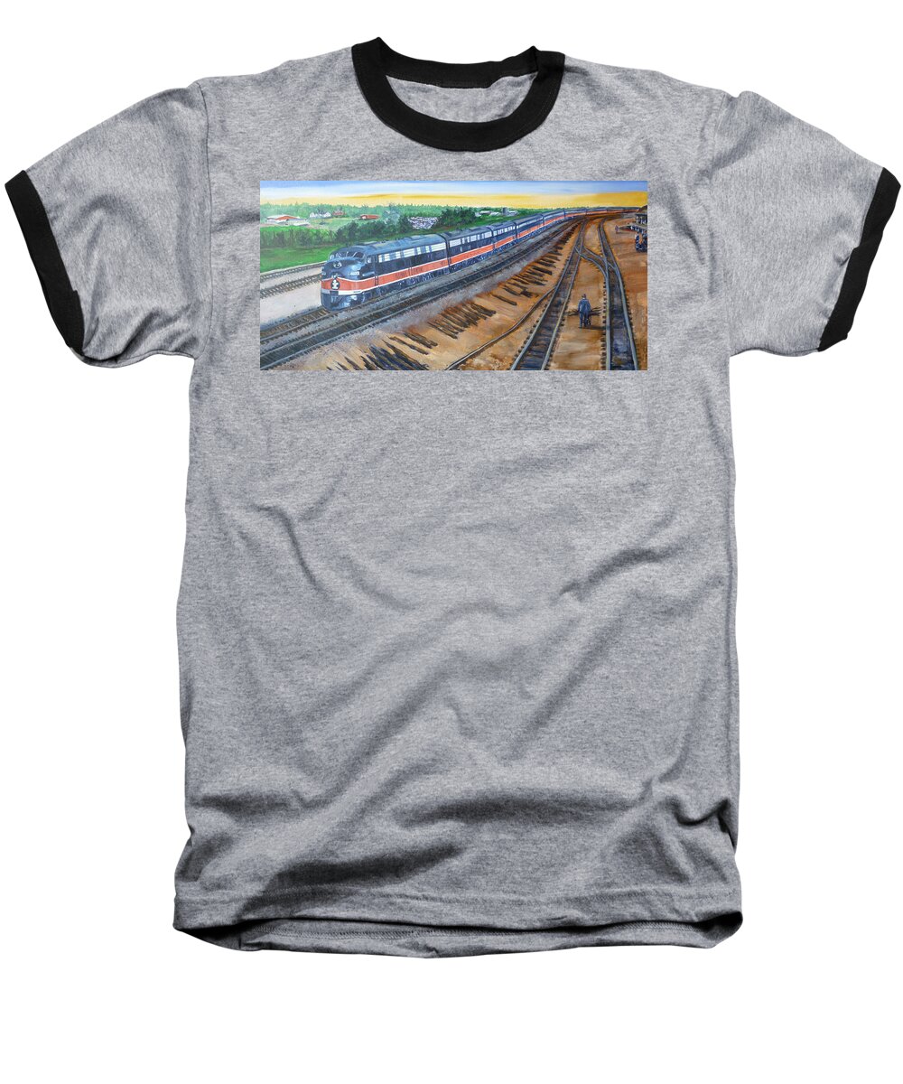 Train Baseball T-Shirt featuring the painting The City of New Orleans by Bryan Bustard