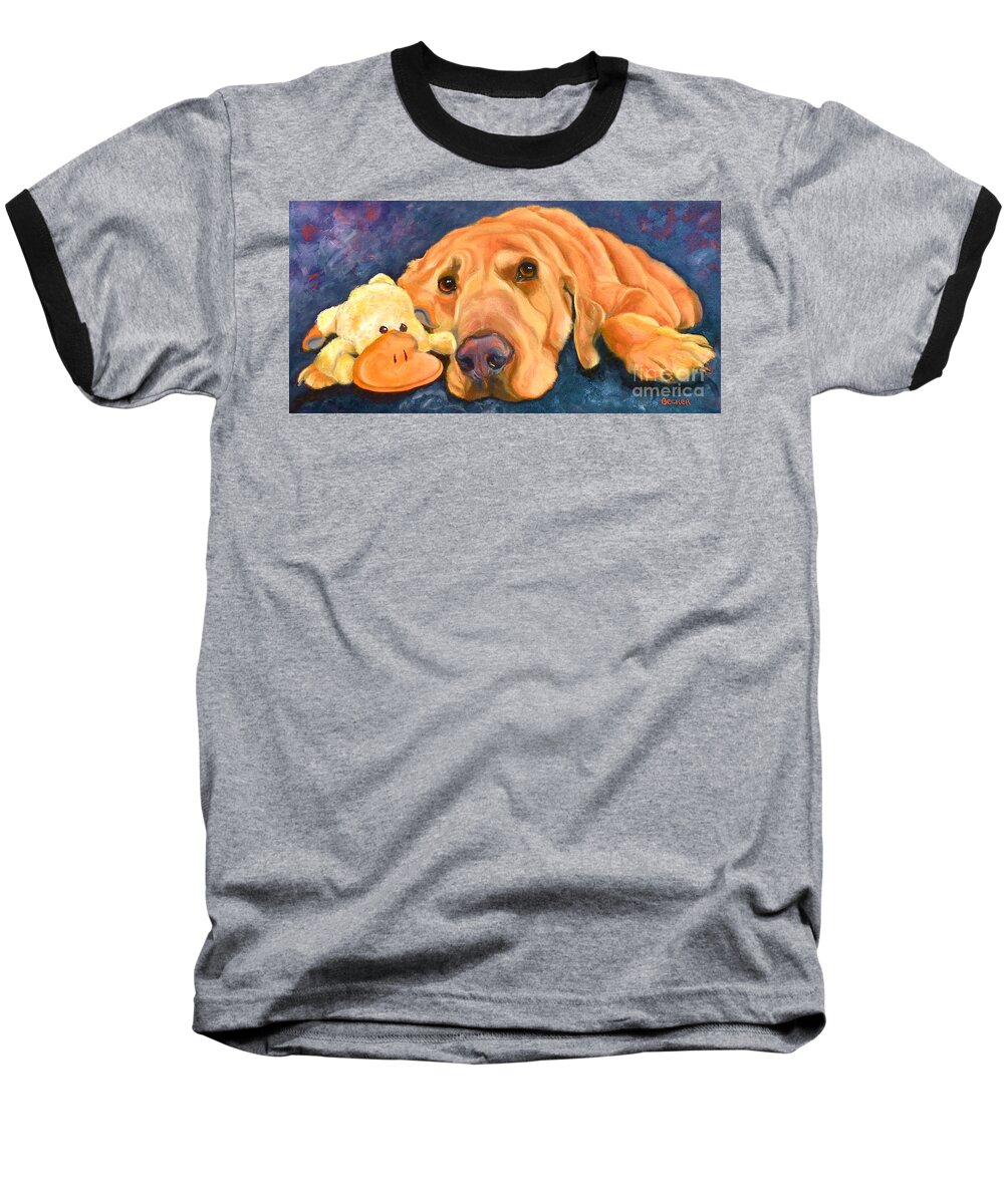 Lab Baseball T-Shirt featuring the painting The Comfort of Friends by Susan A Becker