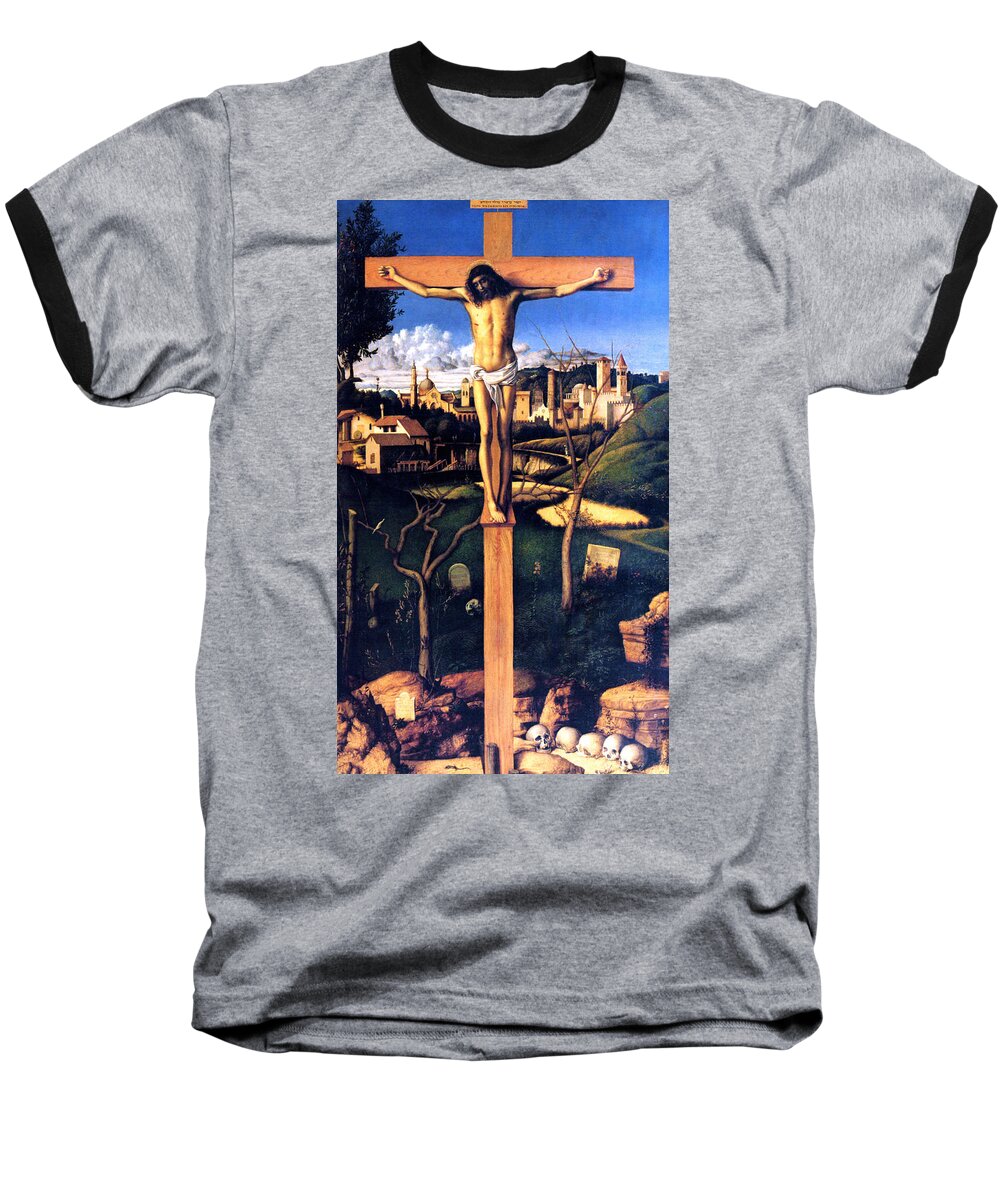 Crucifixion Baseball T-Shirt featuring the painting The Crucifixion 1503 Giovanni Bellini by Karon Melillo DeVega