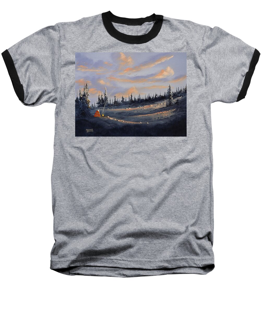 Native American Baseball T-Shirt featuring the painting The Days End by Richard Faulkner