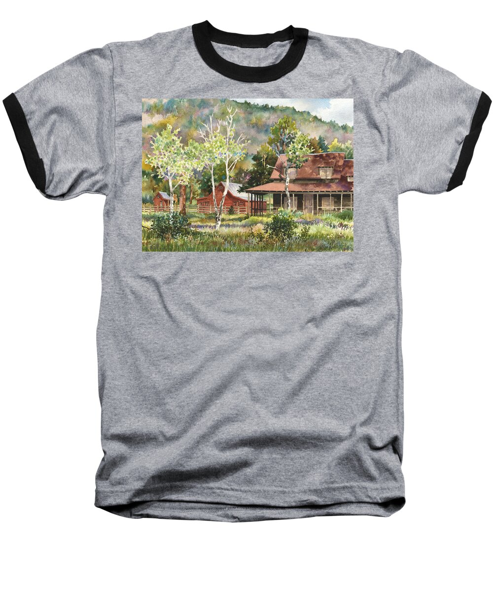 Barn Painting Baseball T-Shirt featuring the painting The DeLonde Homestead at Caribou Ranch by Anne Gifford