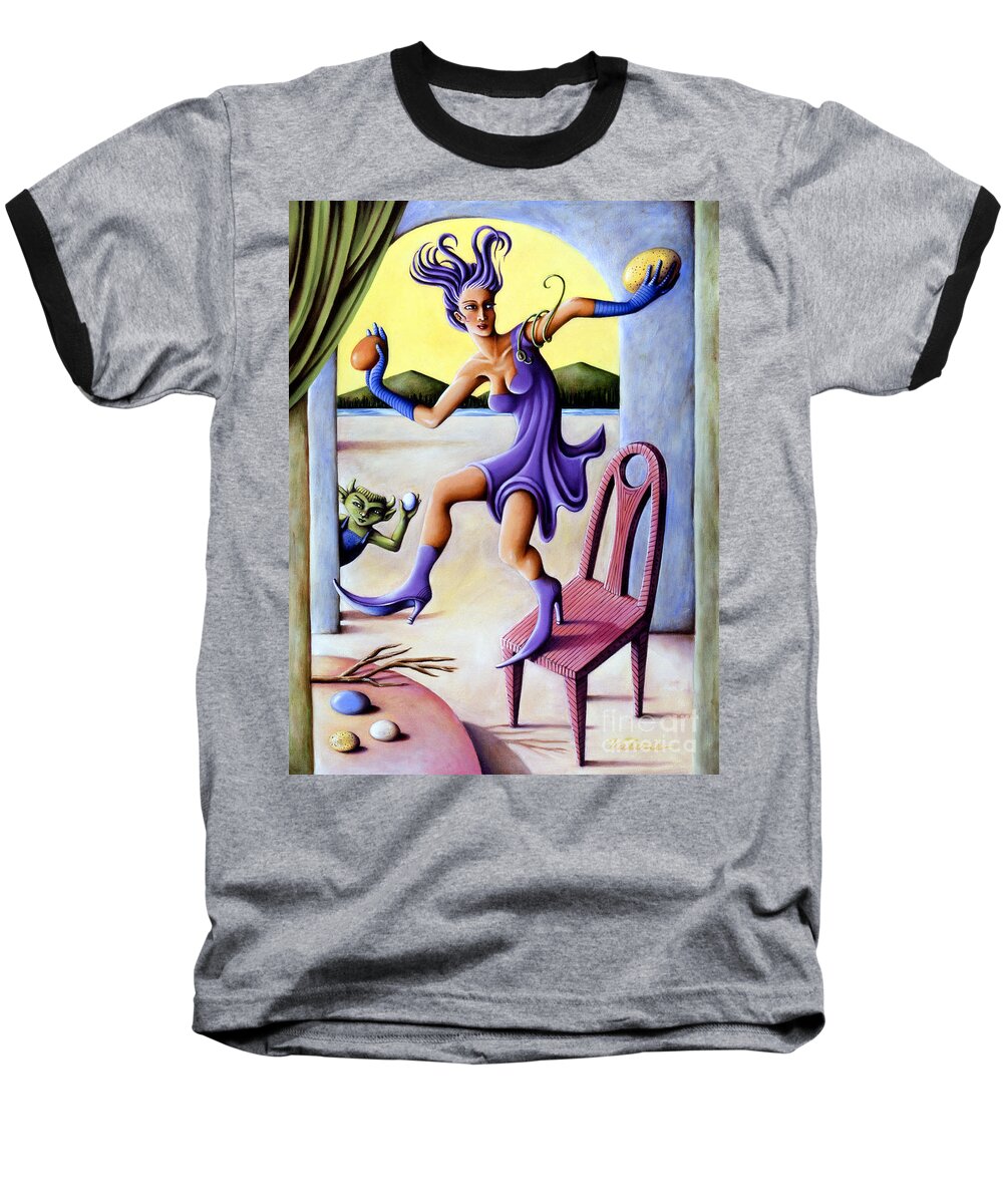 Fantasy Baseball T-Shirt featuring the painting The Egg Show by Valerie White