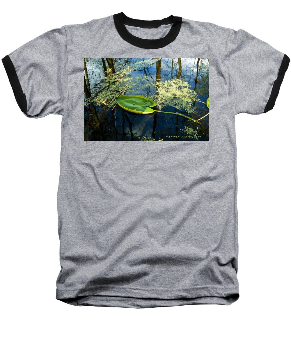 Leaf Baseball T-Shirt featuring the photograph The Floating Leaf of a Water Lily by Verana Stark