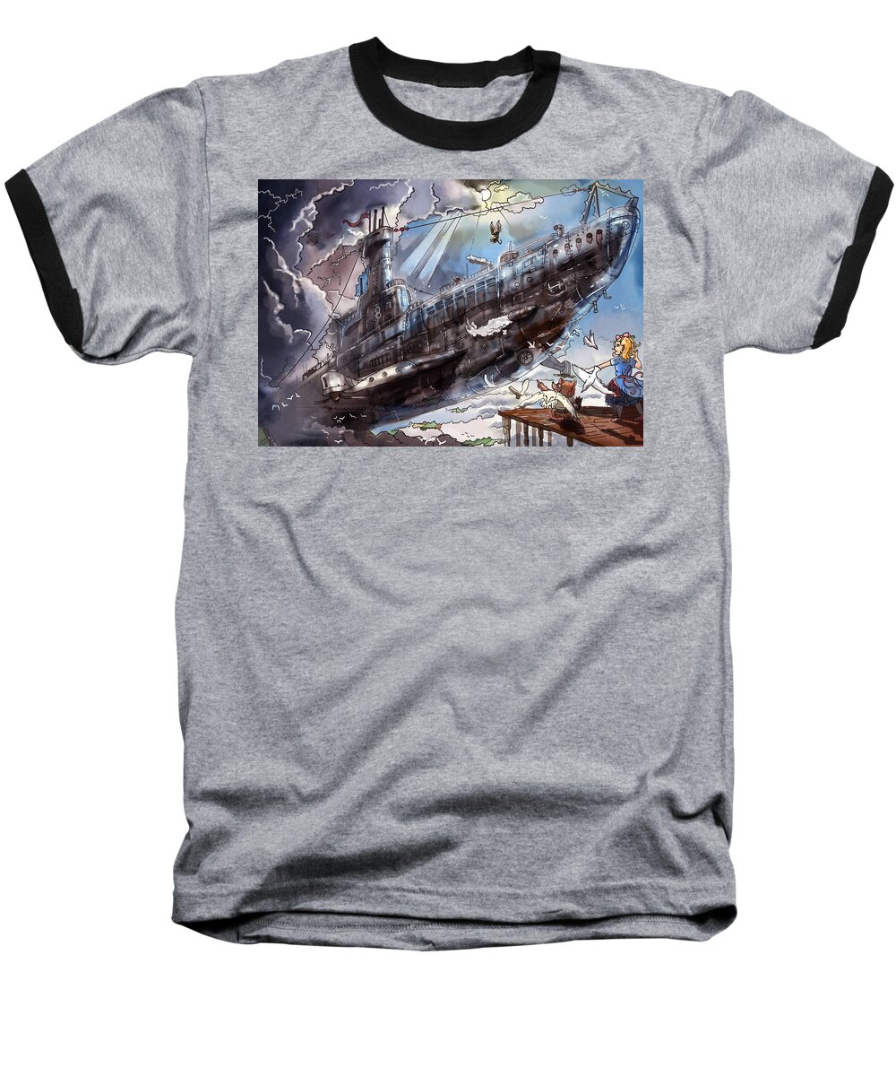 Wurtherington Baseball T-Shirt featuring the painting The Flying Submarine by Reynold Jay