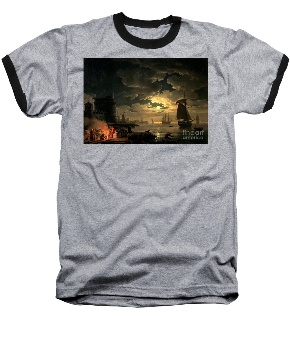 Boat Baseball T-Shirt featuring the painting The Harbor of Palermo by Claude Joseph Vernet