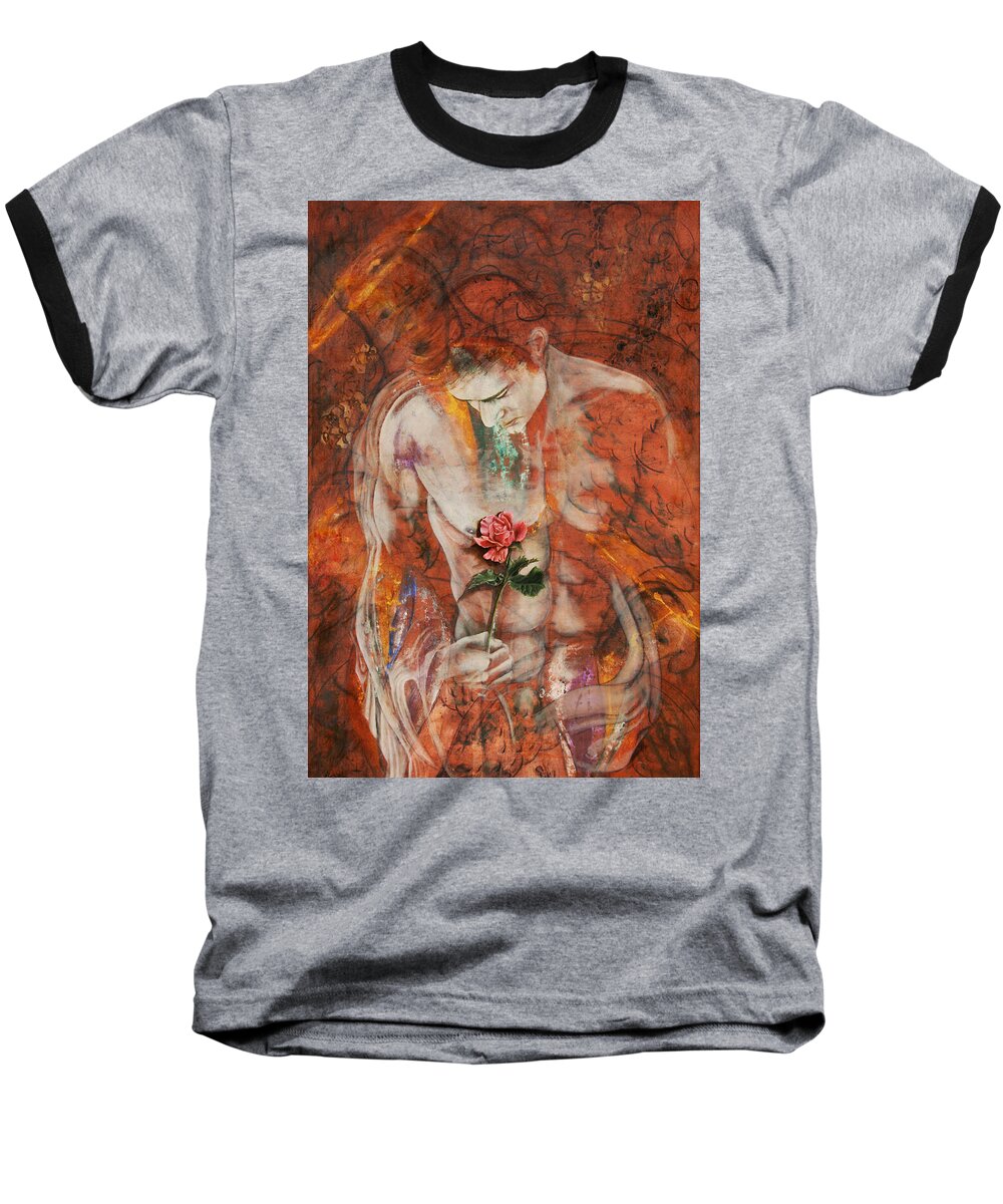 Giorgio Baseball T-Shirt featuring the painting The Heart Finds Peace Through Love by Giorgio Tuscani