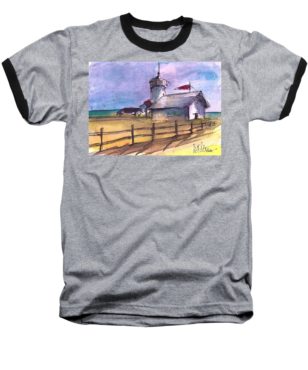 Ocean Baseball T-Shirt featuring the painting The Lighthouse by Diane Strain