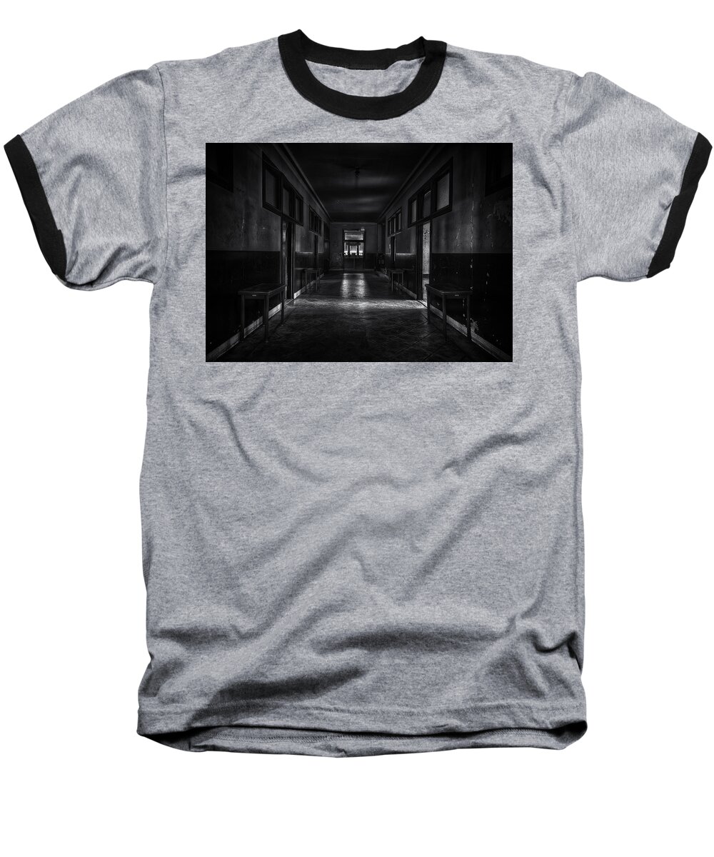 Urbex Baseball T-Shirt featuring the photograph The Long walk by Rob Dietrich