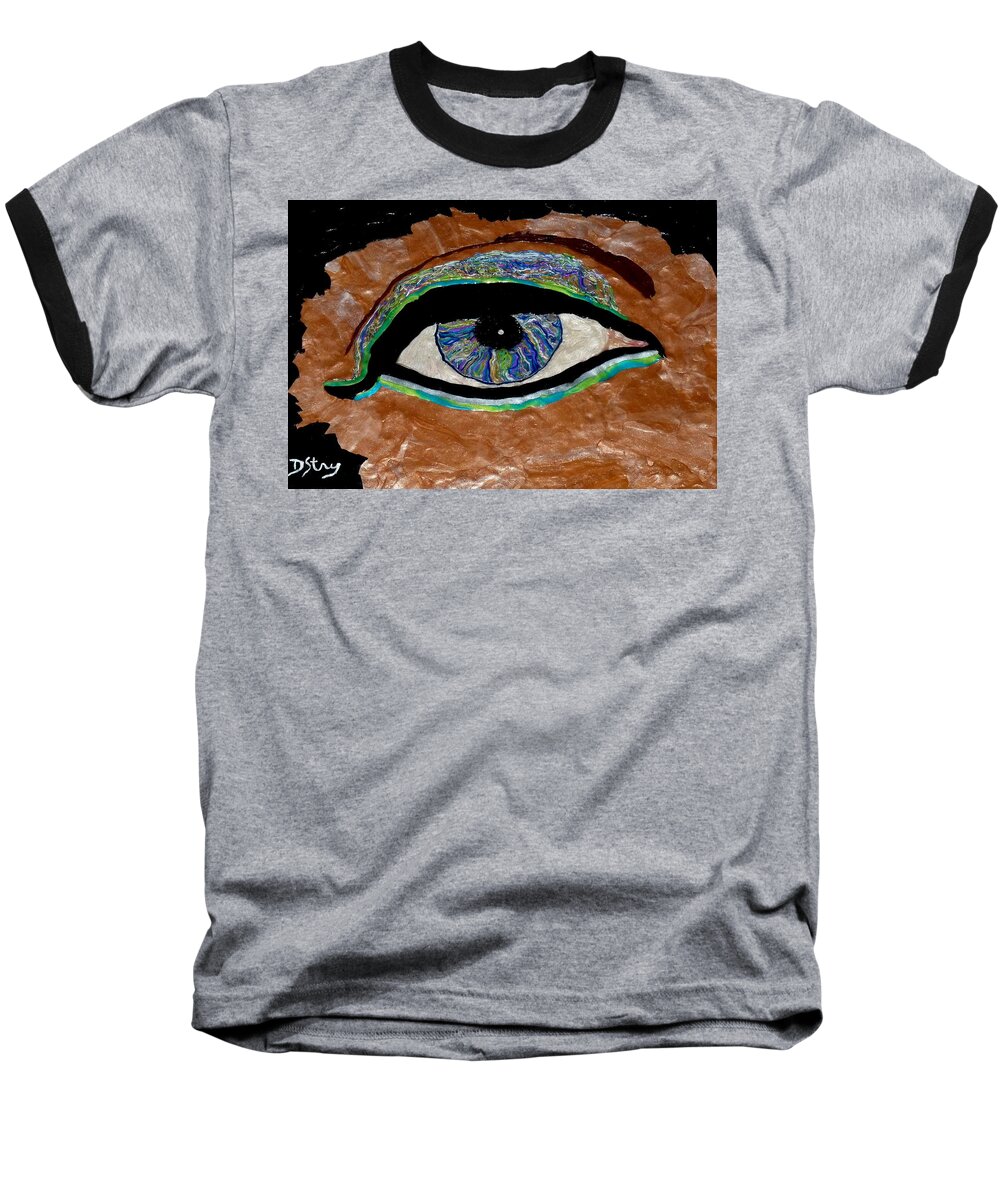 Eye Baseball T-Shirt featuring the mixed media The Looker by Deborah Stanley