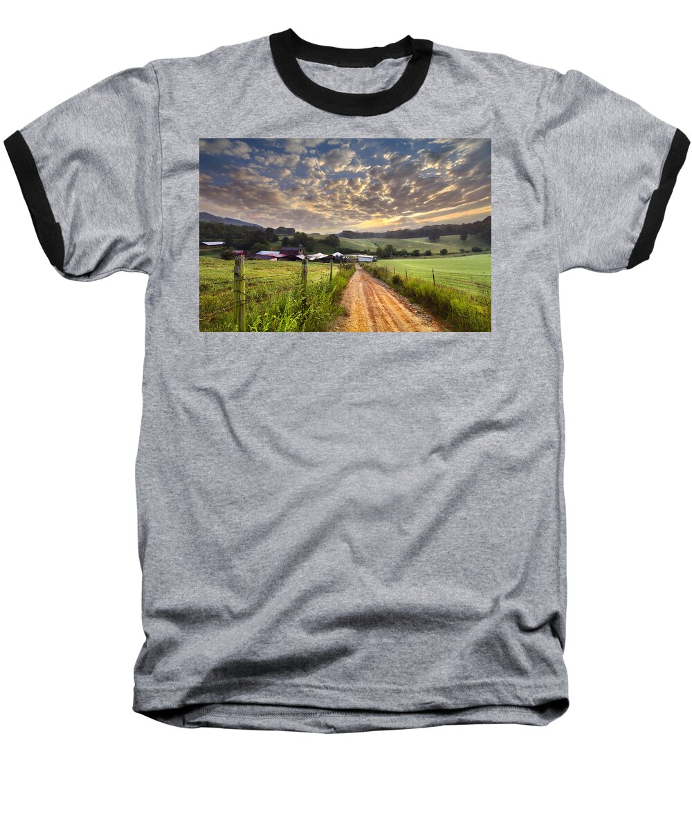 Appalachia Baseball T-Shirt featuring the photograph The Old Farm Lane by Debra and Dave Vanderlaan