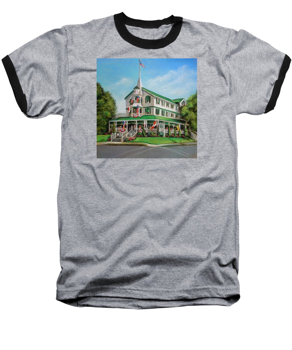 Parker House Baseball T-Shirt featuring the painting The Parker House by Melinda Saminski