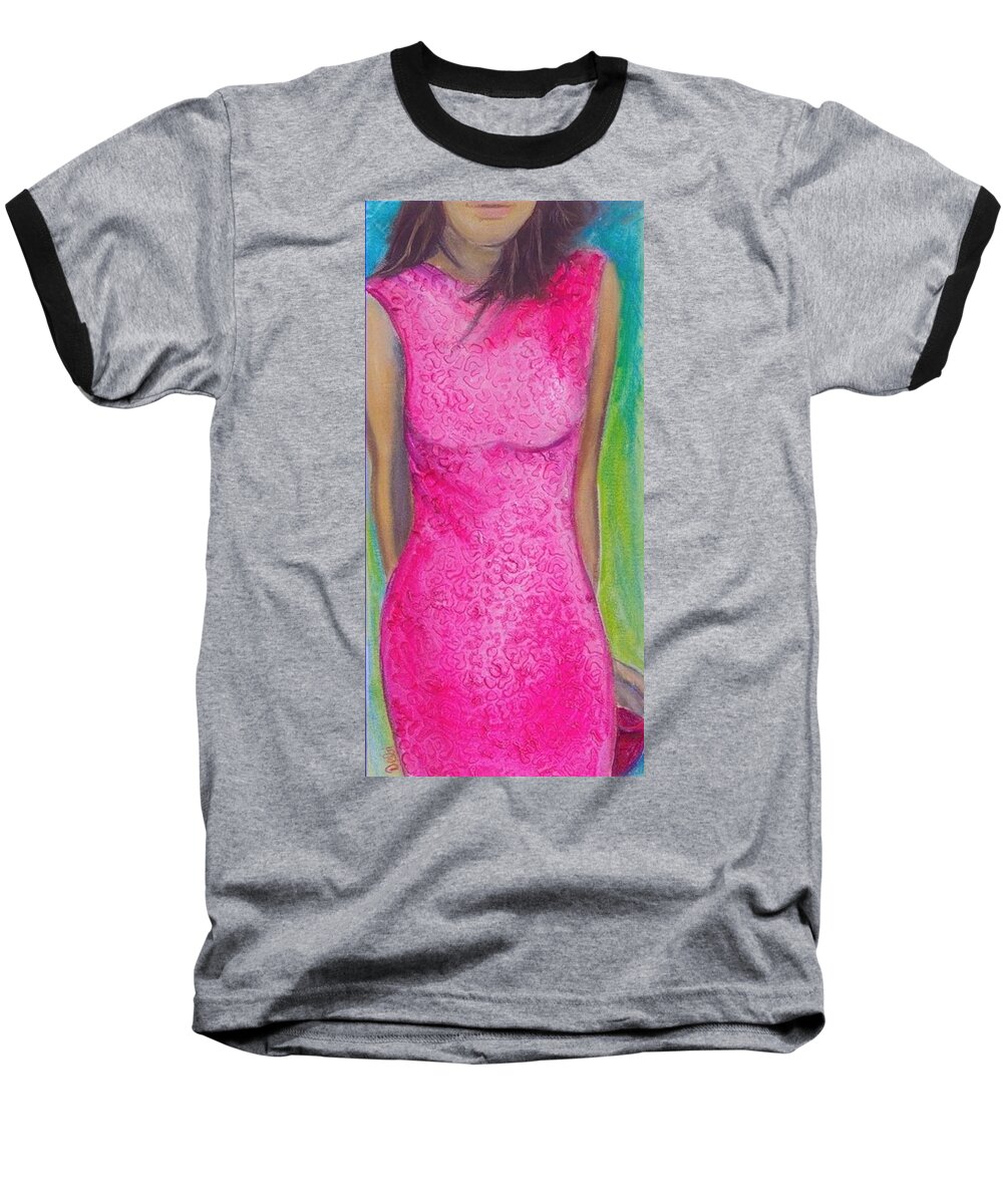 Woman Baseball T-Shirt featuring the painting The Pink Dress by Debi Starr