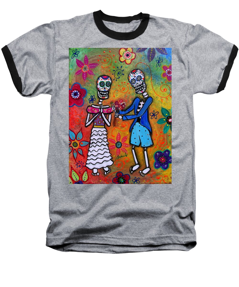 Day Of The Dead Baseball T-Shirt featuring the painting The Proposal Day Of The Dead by Pristine Cartera Turkus