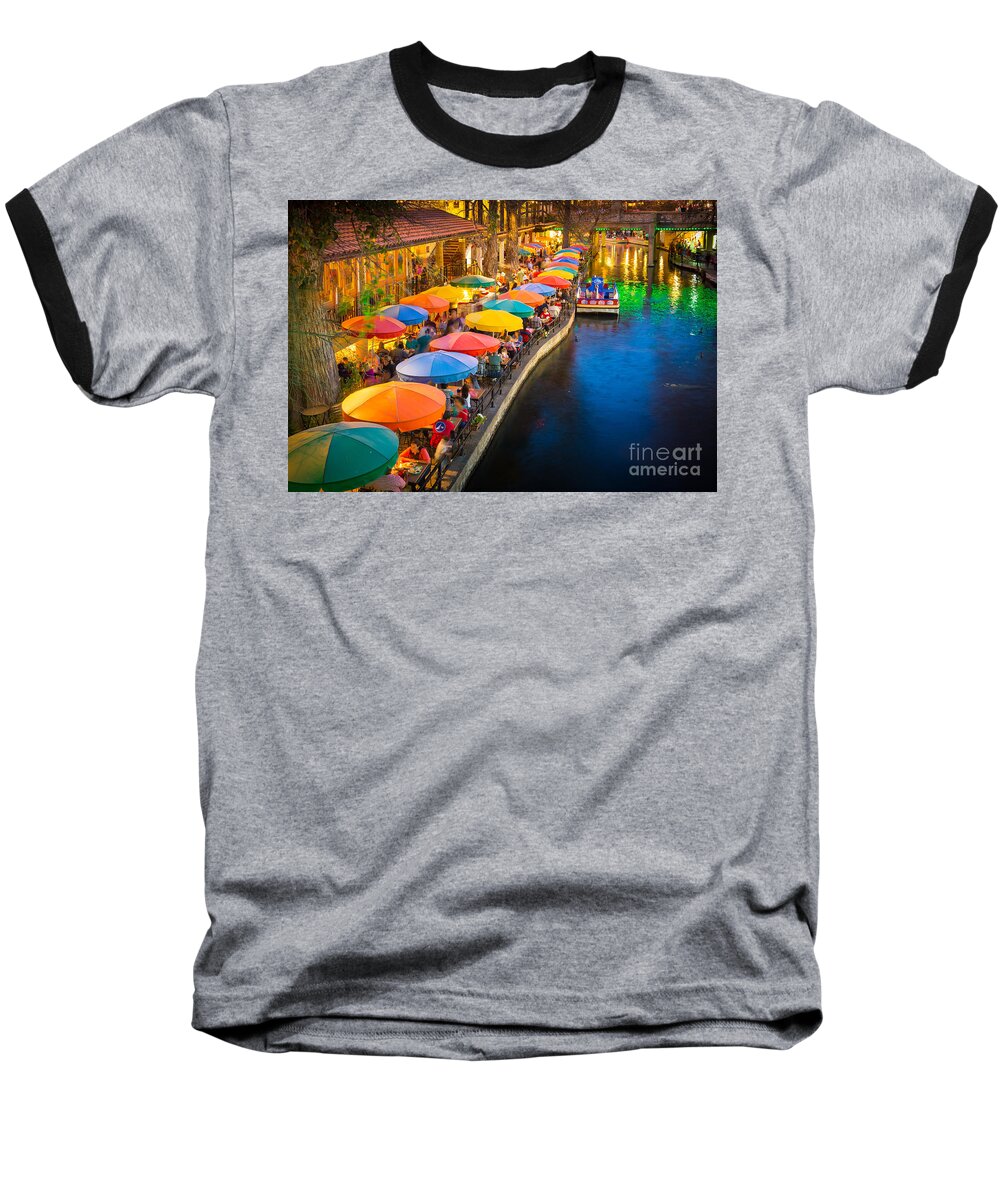 America Baseball T-Shirt featuring the photograph The Riverwalk by Inge Johnsson