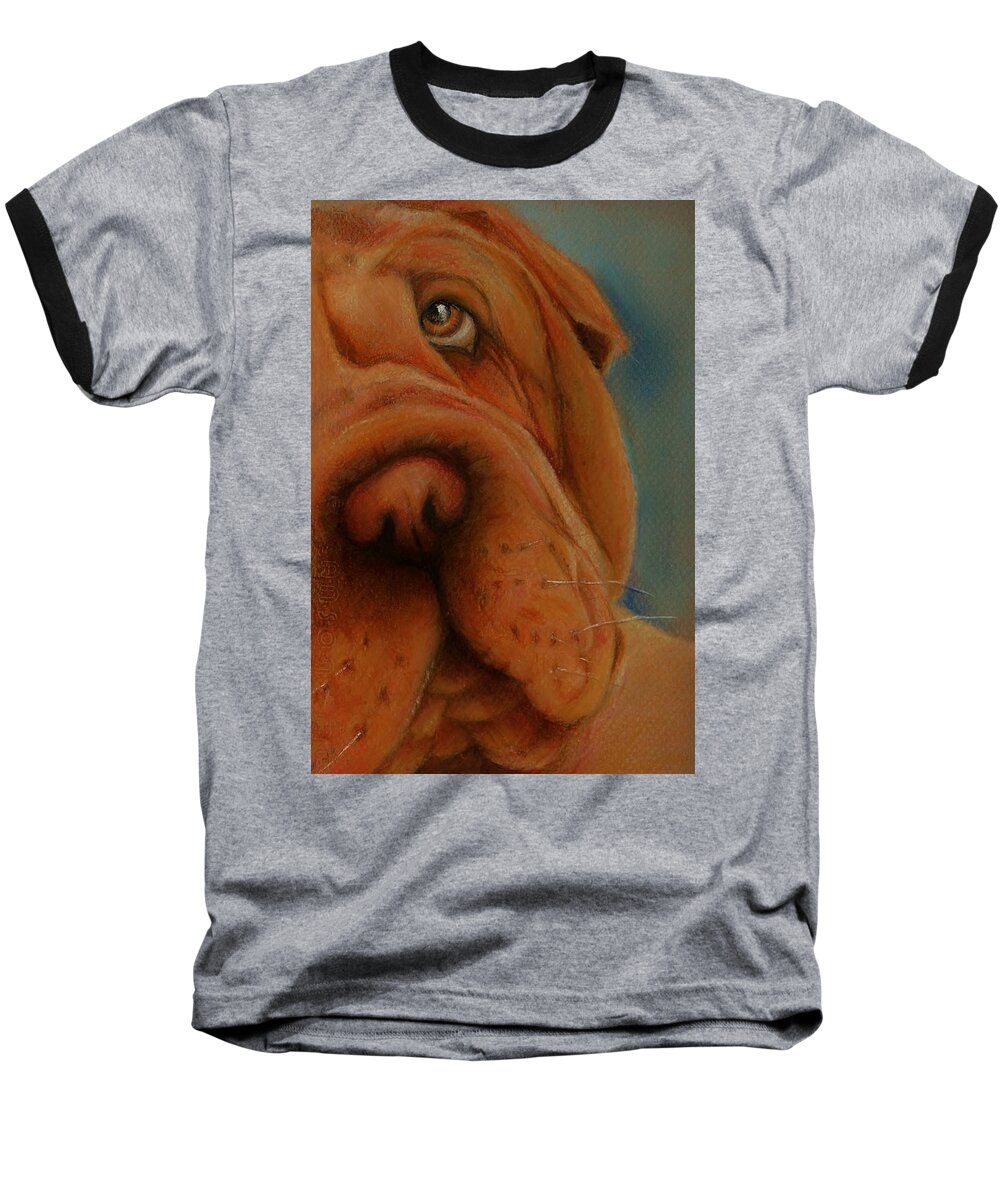 Dog Baseball T-Shirt featuring the drawing The Shar-Pei by Jean Cormier