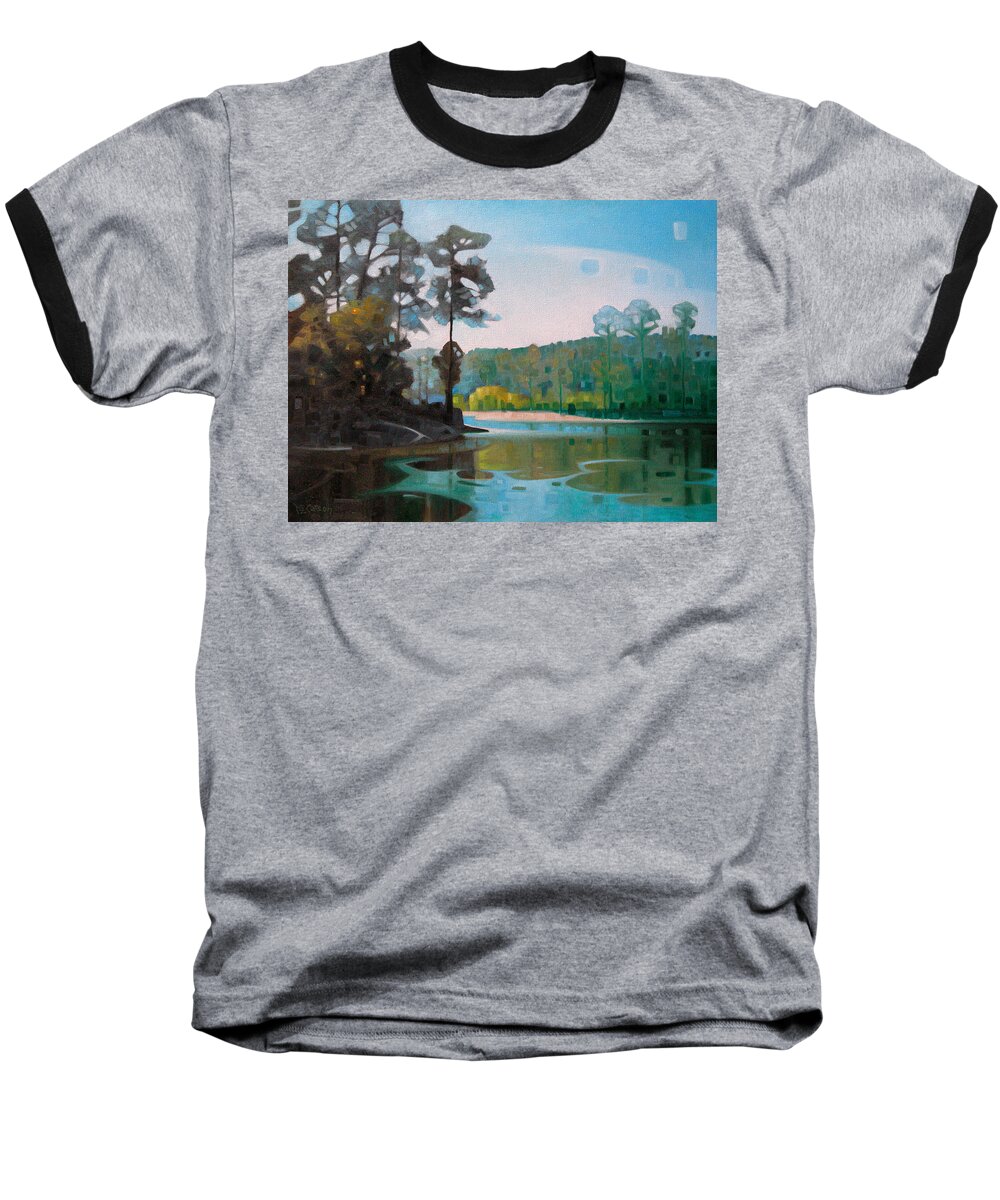 Landscape Baseball T-Shirt featuring the painting The Shores of Lake Martin by T S Carson