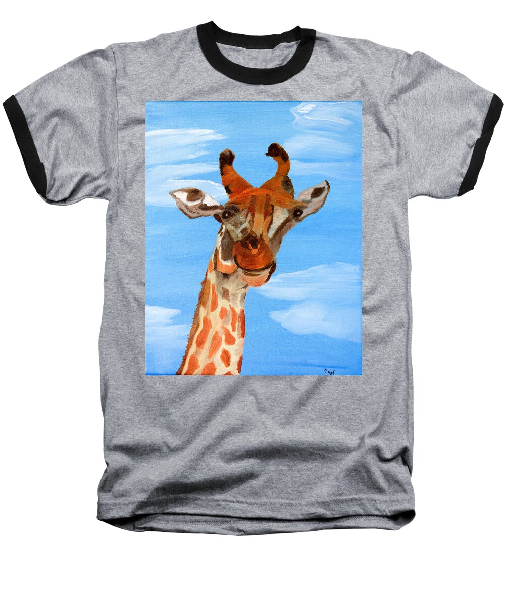 Giraffe Baseball T-Shirt featuring the painting The Sky's The Limit by Meryl Goudey
