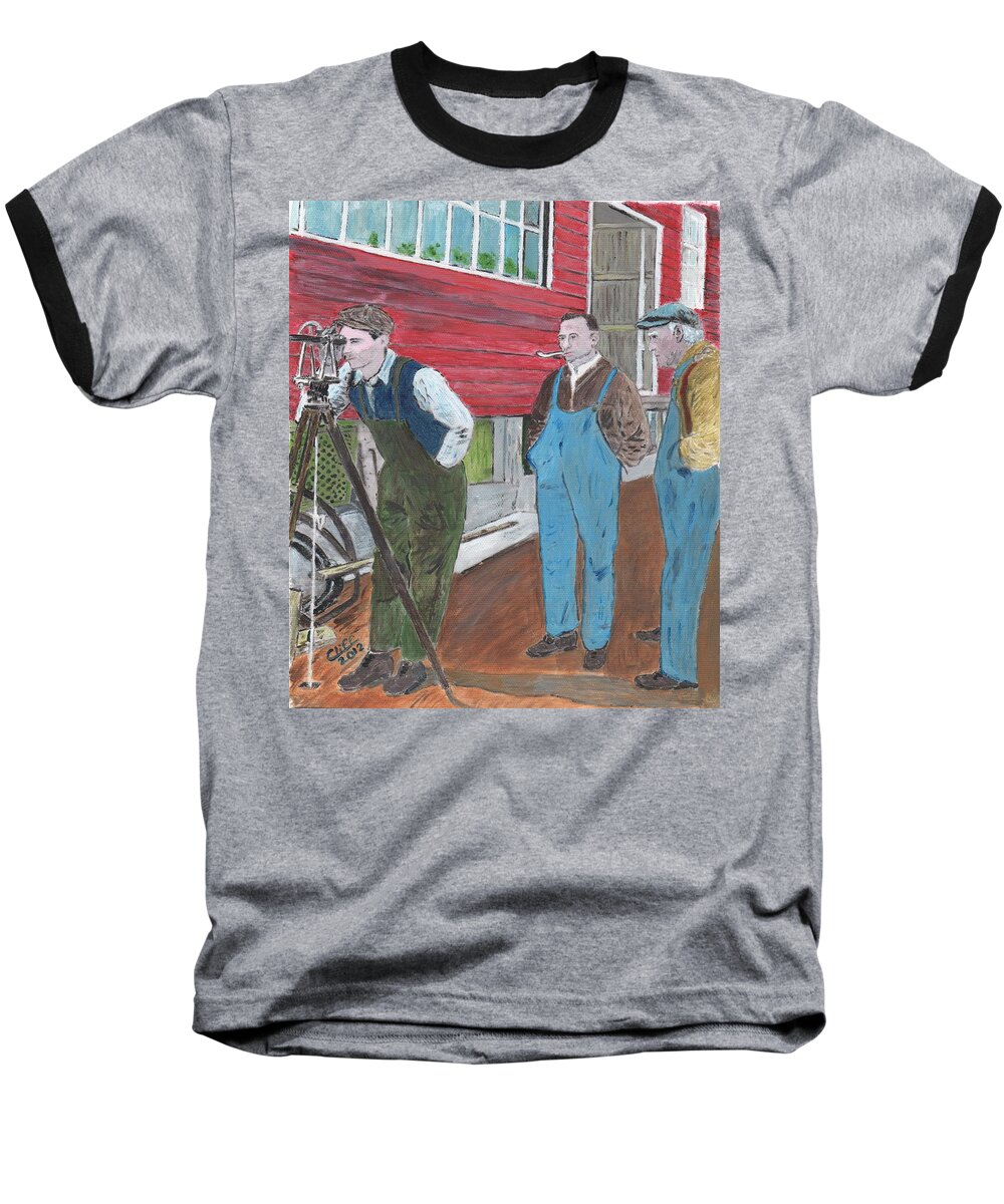 Red Baseball T-Shirt featuring the painting The Surveyor by Cliff Wilson
