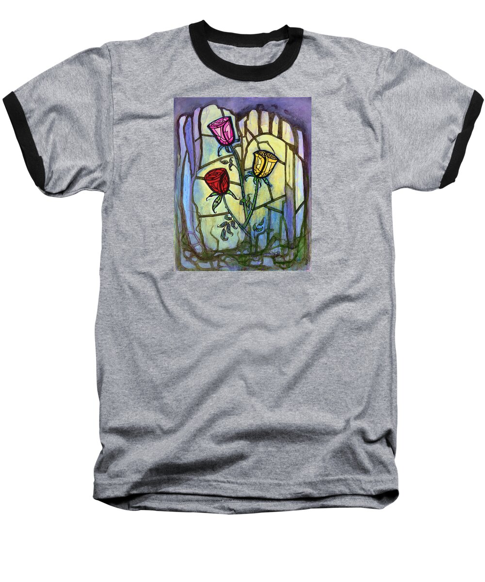 Roses Baseball T-Shirt featuring the painting The Three Roses by Terry Webb Harshman