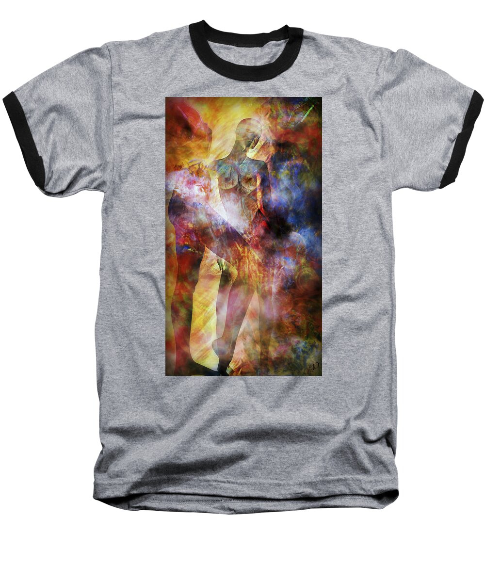 Nude Baseball T-Shirt featuring the mixed media The Touch by Ally White