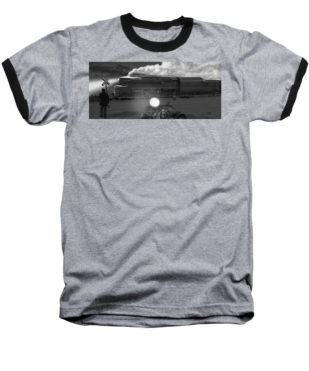 Transportation Baseball T-Shirt featuring the photograph The Wait - Panoramic by Mike McGlothlen
