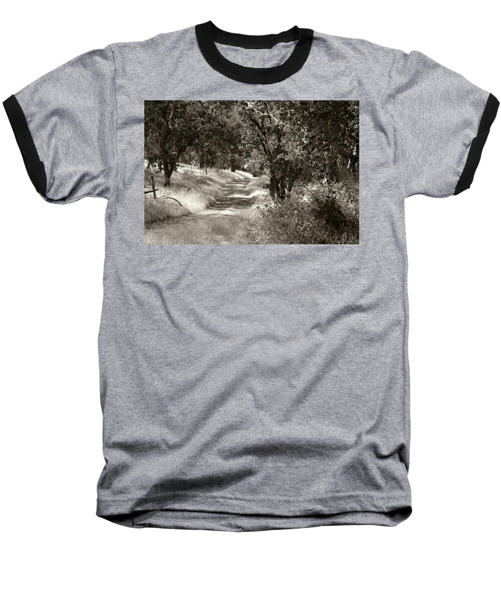 Country Baseball T-Shirt featuring the photograph The Wooded Path by Kathleen Grace