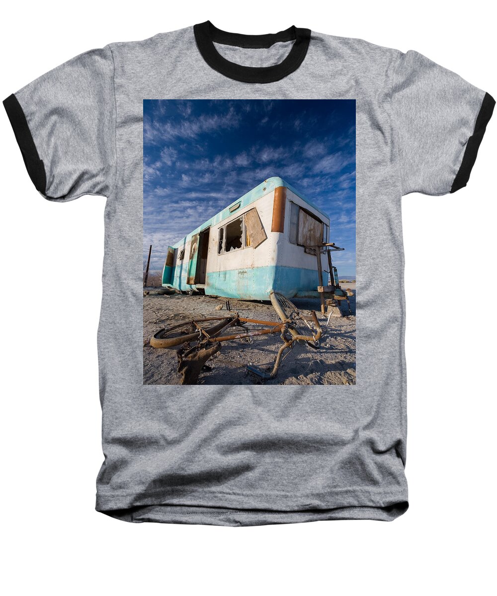 Salton Sea Baseball T-Shirt featuring the photograph Theres my bike by Scott Campbell