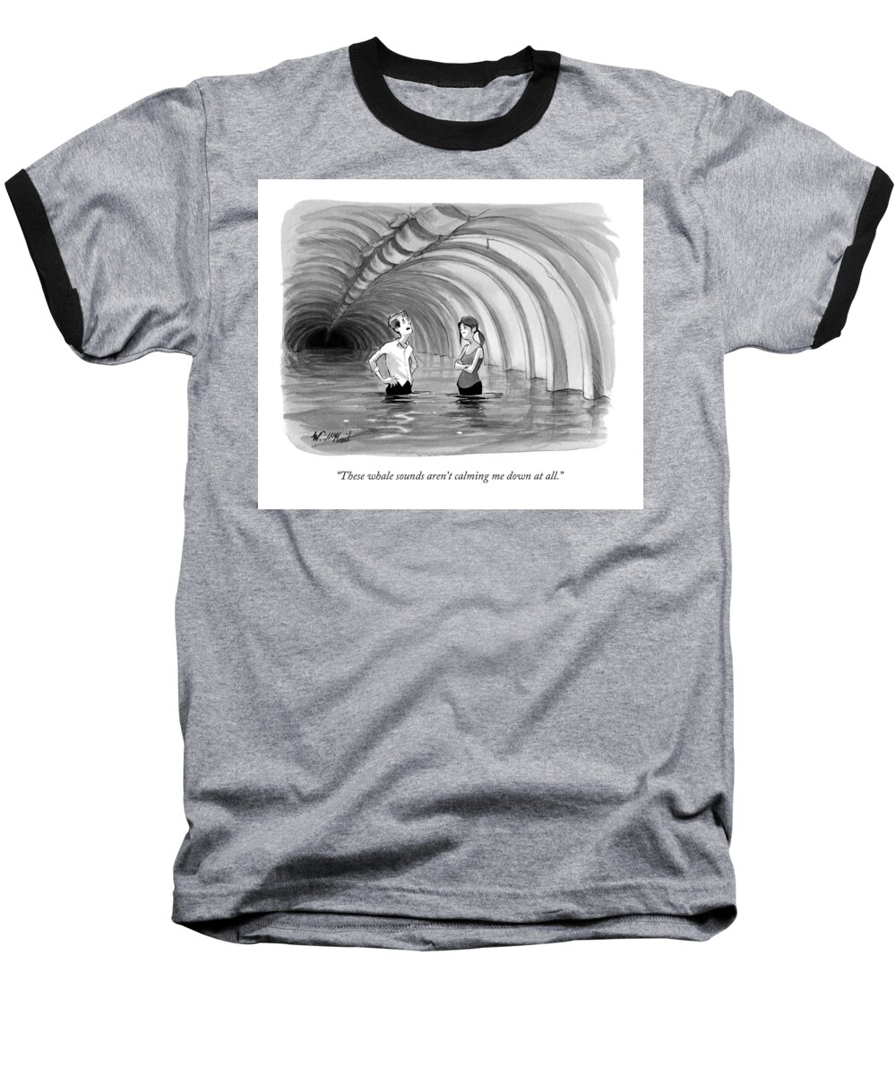 Trapped Baseball T-Shirt featuring the drawing These Whale Sounds Aren't Calming Me Down At All by Will McPhail