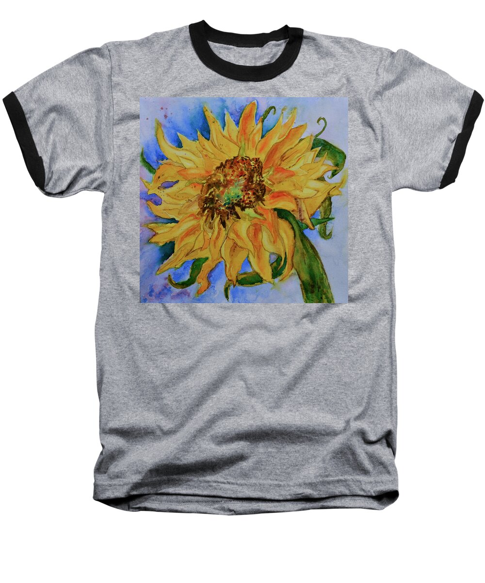 This Here Sunflower Baseball T-Shirt featuring the painting This Here Sunflower by Beverley Harper Tinsley