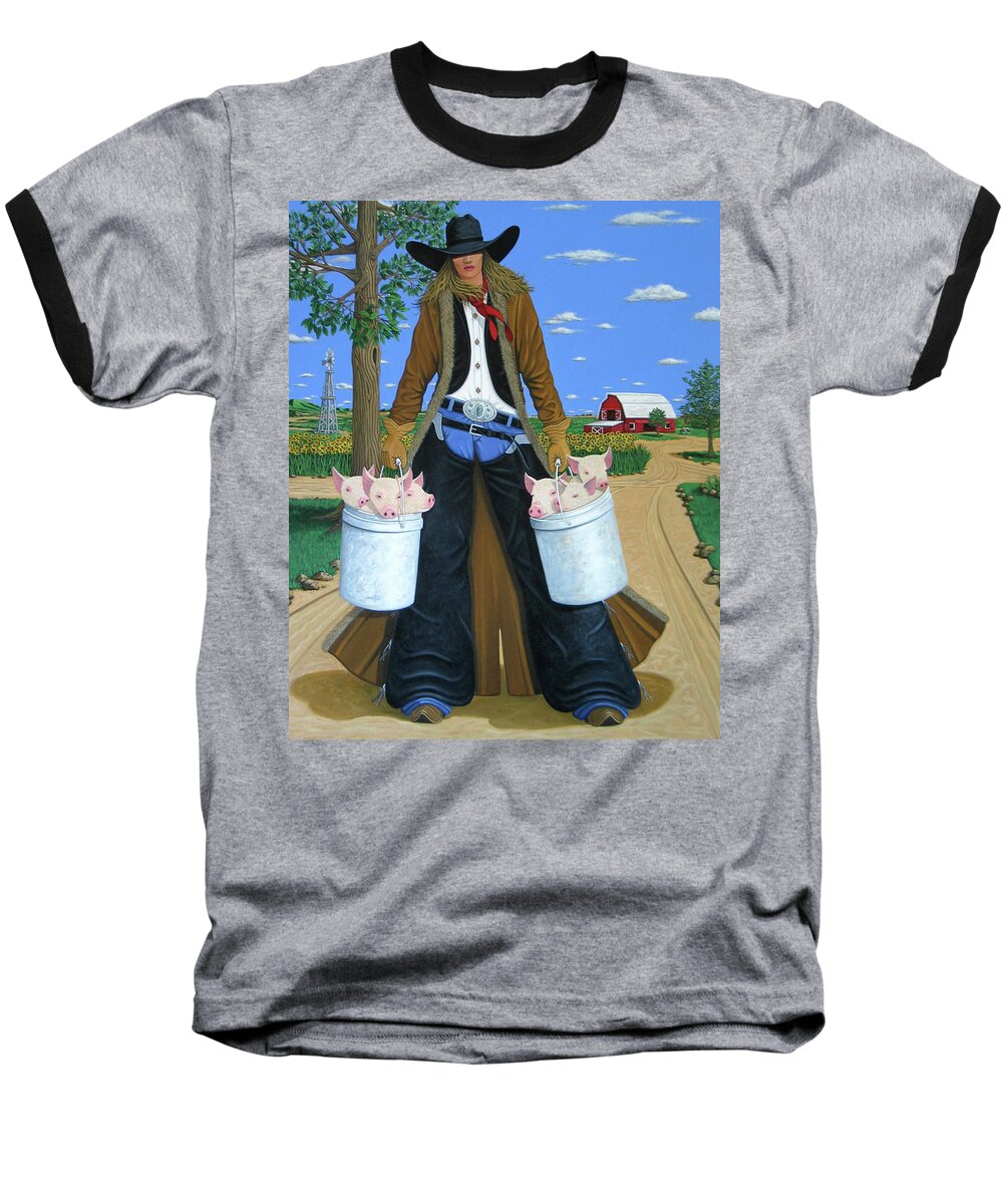 Little Piglets Baseball T-Shirt featuring the painting Tickled Pink by Lance Headlee