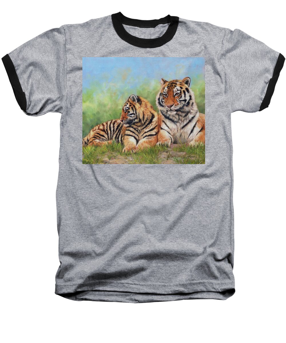 Tiger Baseball T-Shirt featuring the painting Tigers by David Stribbling