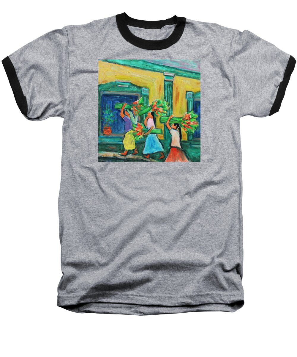 Figurative Baseball T-Shirt featuring the painting To the Morning Market by Xueling Zou