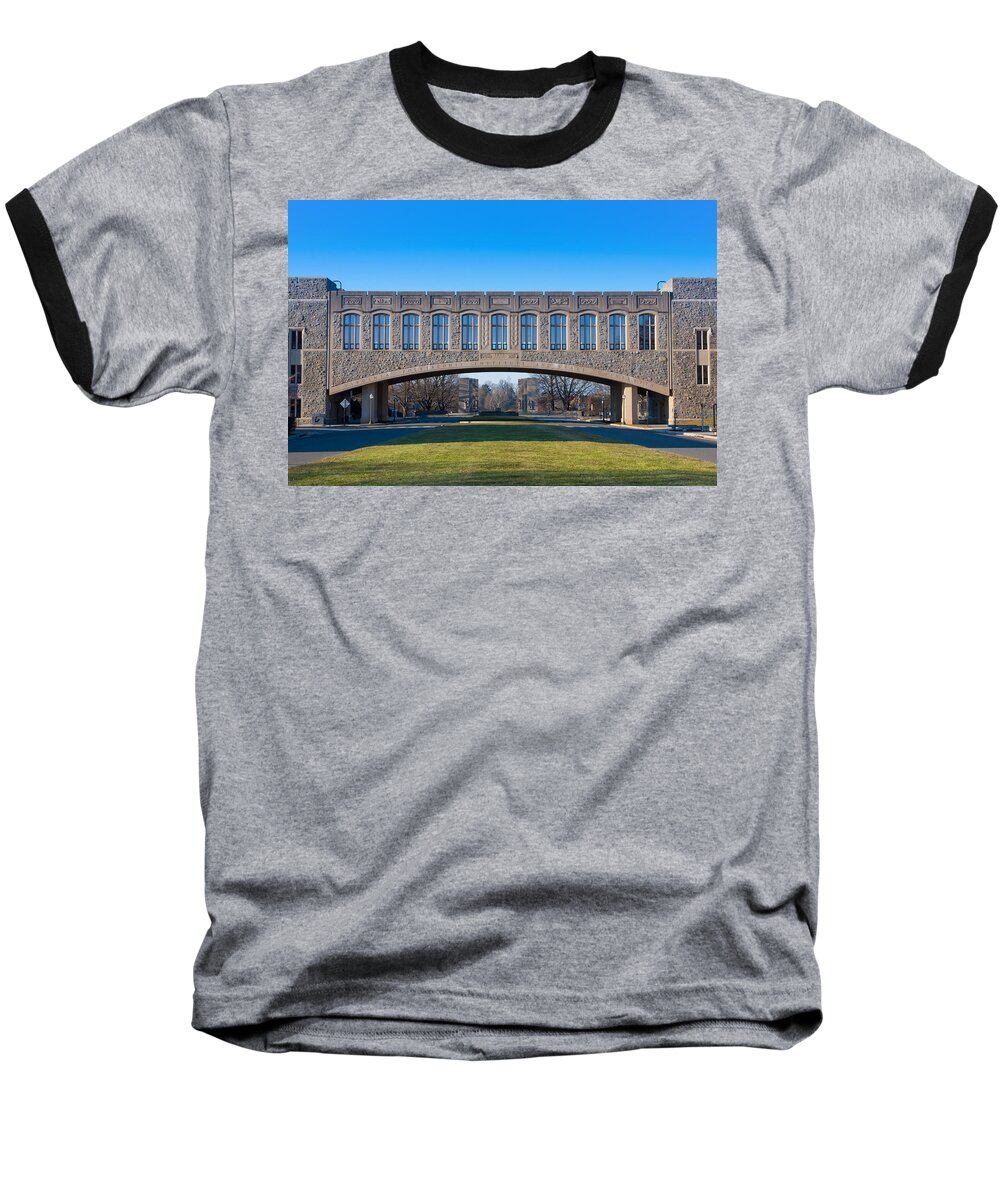 Alumni Mall Baseball T-Shirt featuring the photograph Torgersen Hall at Virginia Tech by Melinda Fawver