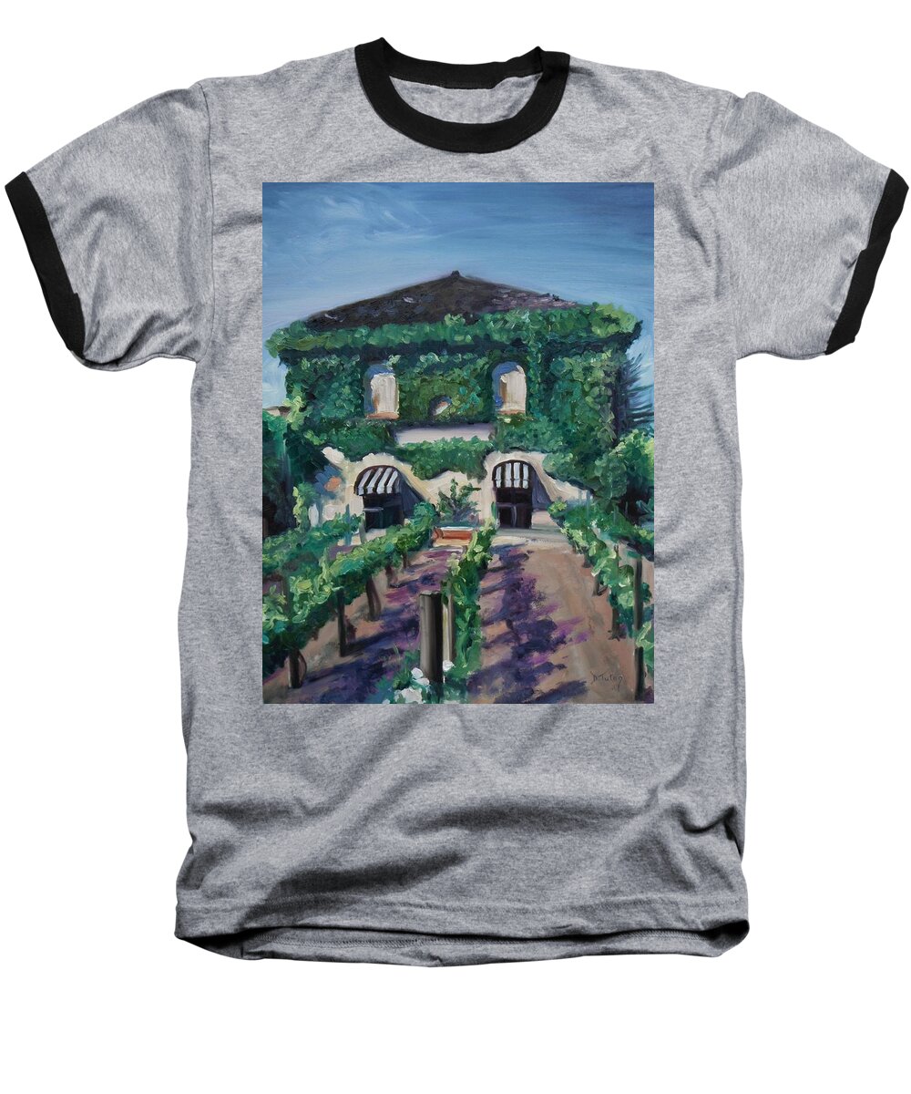 Vineyard Baseball T-Shirt featuring the painting Tra Vigne by Donna Tuten