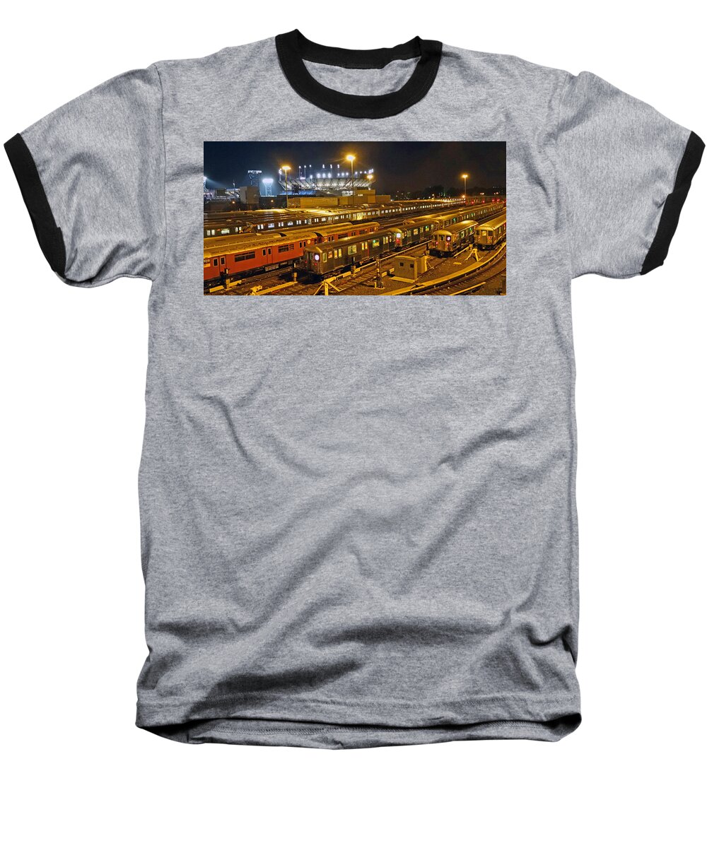 'subway Baseball T-Shirt featuring the photograph Trains NYC by Jeffrey Friedkin