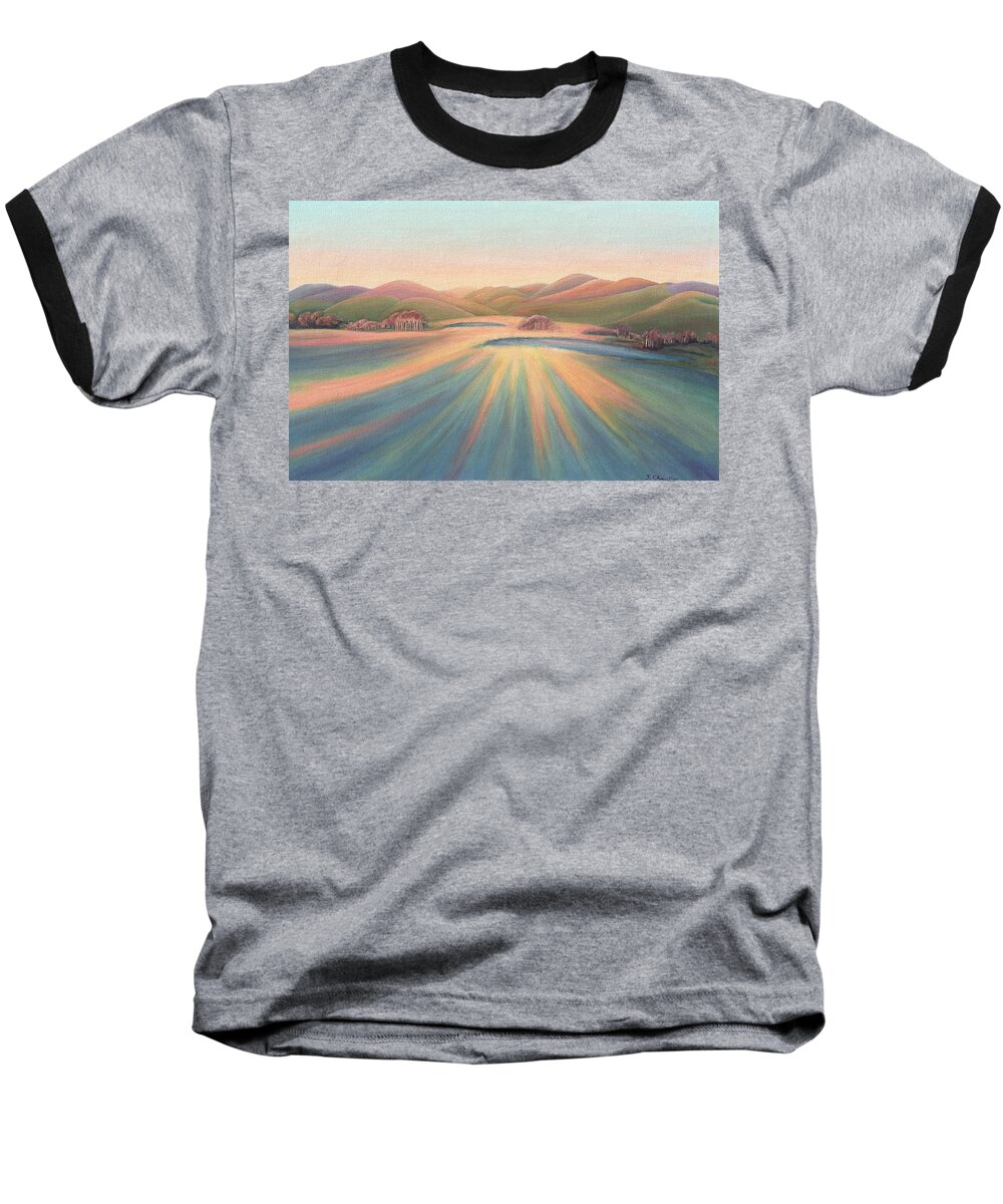 Judith Chantler. Baseball T-Shirt featuring the painting Tree Shadows Sunset Tasmania by Judith Chantler