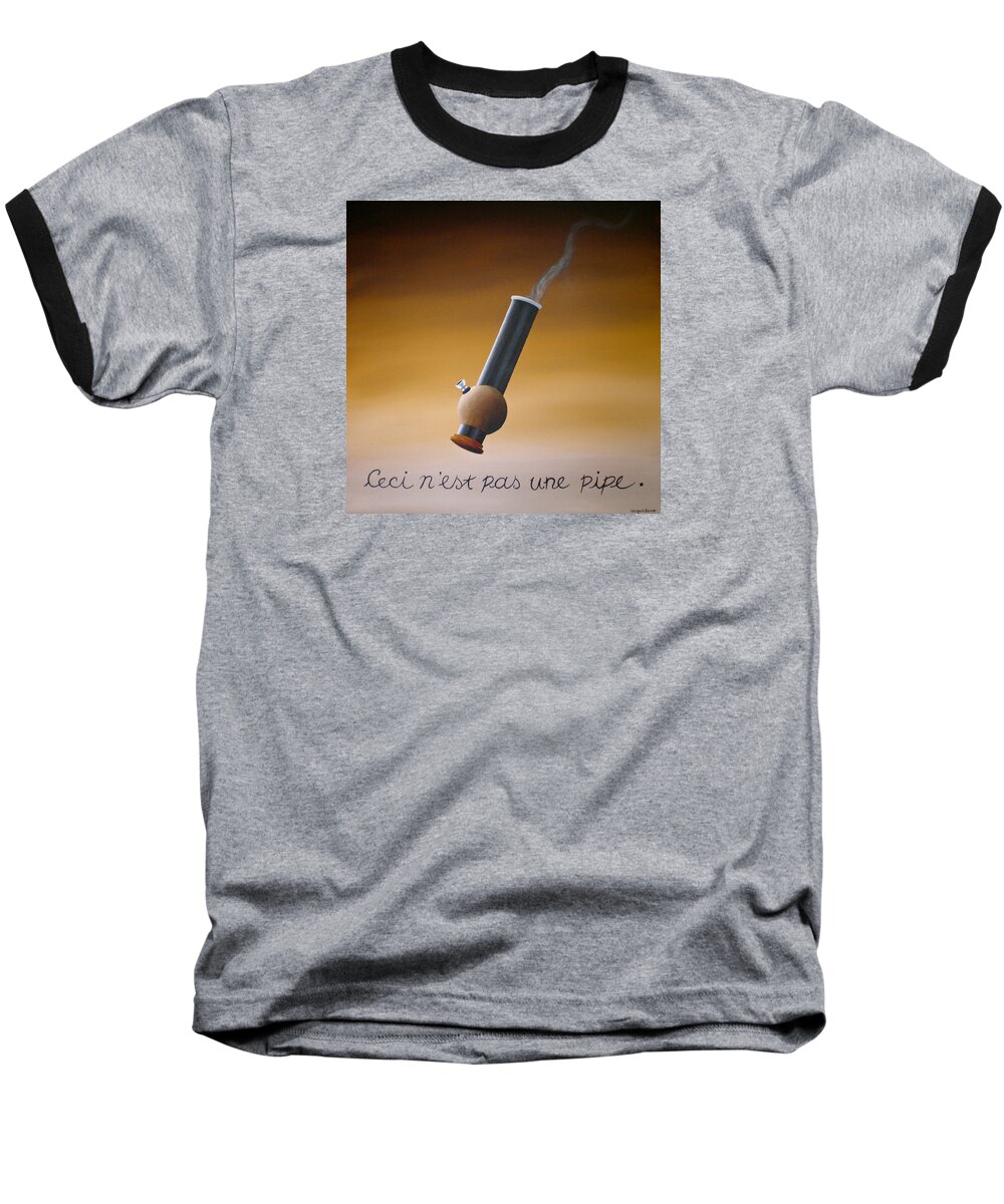 Pipe Baseball T-Shirt featuring the painting Tribute To Magritte by Ric Nagualero