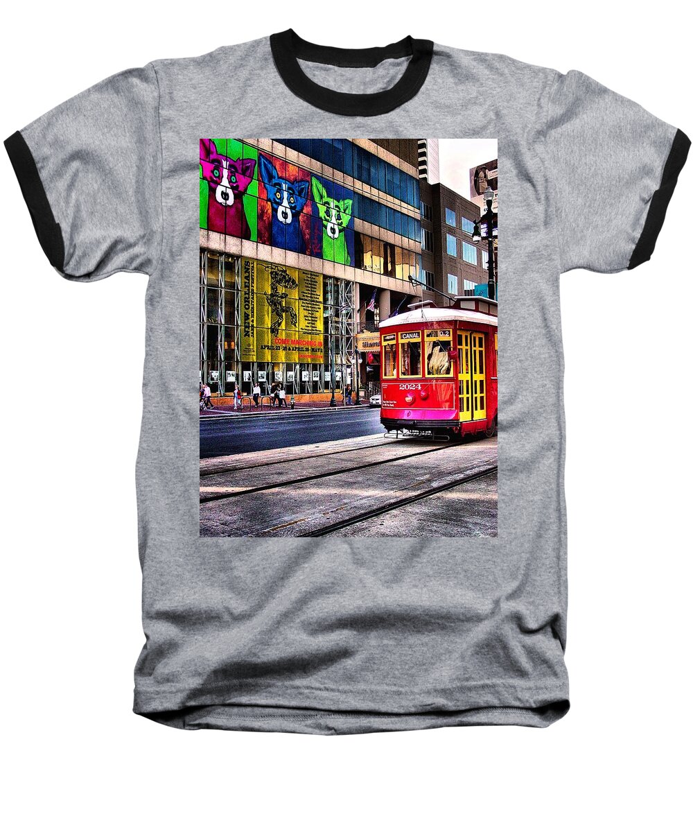 Trolley Baseball T-Shirt featuring the photograph Trolley Time by Robert McCubbin