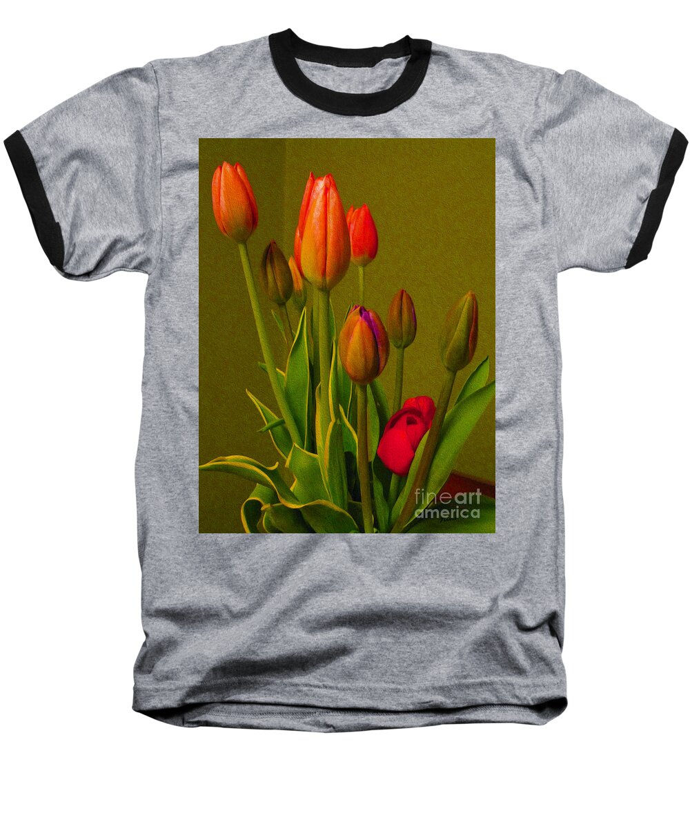 Tulips Baseball T-Shirt featuring the photograph Tulips Against Green by Nina Silver