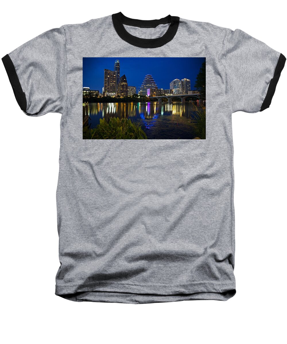 Austin Baseball T-Shirt featuring the photograph Twilight Reflections by Dave Files