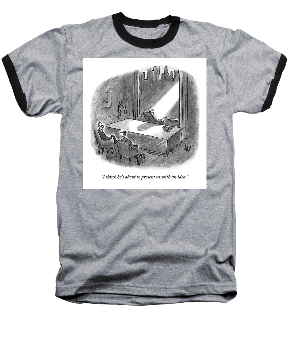 Desk Baseball T-Shirt featuring the drawing Two Business Men Talk As Smiling Boss Behind Desk by Frank Cotham