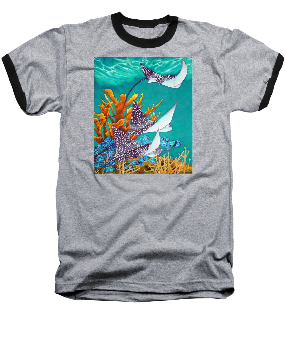 Eagle Ray Baseball T-Shirt featuring the painting Under the Bahamian Sea by Daniel Jean-Baptiste