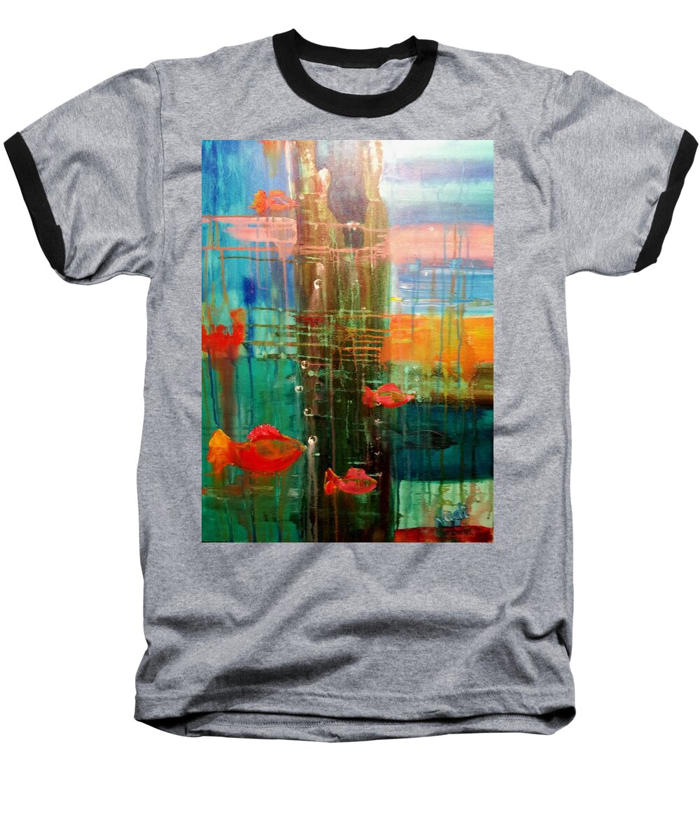 Fish Baseball T-Shirt featuring the painting Under the Dock by Renate Wesley